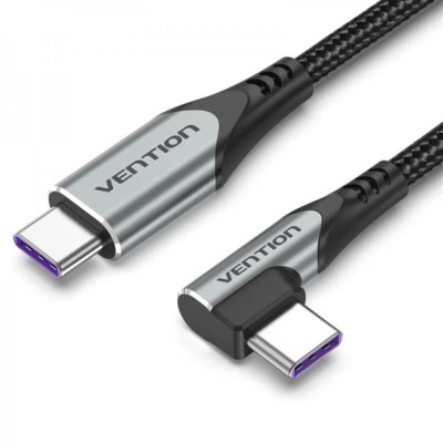 Дата кабель USB-C to USB-C 1.0m 5A 90° corner aluminum gray Vention (TAKHF)