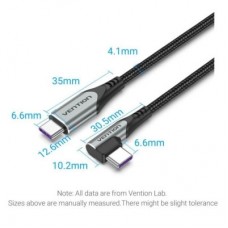 Дата кабель USB-C to USB-C 1.0m 5A 90° corner aluminum gray Vention (TAKHF) - Фото