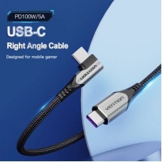 Дата кабель USB-C to USB-C 1.0m 5A 90° corner aluminum gray Vention (TAKHF) - Фото