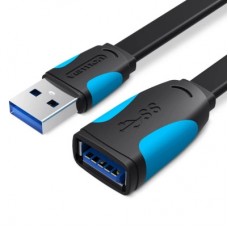 Дата кабель USB 3.0 AM/AF 2.0m flat black Vention (VAS-A13-B200) - Фото