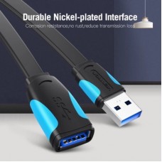 Дата кабель USB 3.0 AM/AF 2.0m flat black Vention (VAS-A13-B200) - Фото