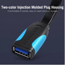 Дата кабель USB 3.0 AM/AF 2.0m flat black Vention (VAS-A13-B200) - Фото