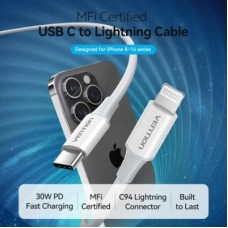 Дата кабель USB-C to Lightning 1.0m 3A white Vention (LAKWF) - Фото