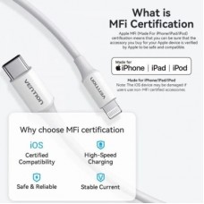 Дата кабель USB-C to Lightning 1.0m 3A white Vention (LAKWF) - Фото