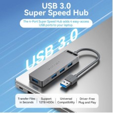 Концентратор Vention USB 3.0 to 4xUSB 3.0 Hub With Power Supply 0.15m black (CHLBB) - Фото