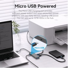 Концентратор Vention USB 3.0 to 4xUSB 3.0 Hub With Power Supply 0.15m black (CHLBB) - Фото