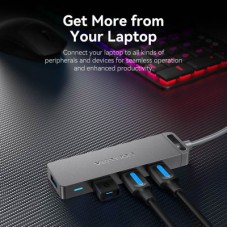 Концентратор Vention USB 3.0 to 4xUSB 3.0 Hub With Power Supply 0.15m black (CHLBB) - Фото
