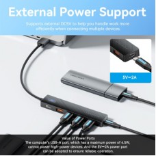 Концентратор Vention USB to 4xUSB 3.2 Gen2 + USB-C 10Gbps 0.15m black (CHOBB) - Фото