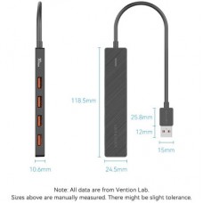 Концентратор Vention USB to 4xUSB 3.2 Gen2 + USB-C 10Gbps 0.15m black (CHOBB) - Фото