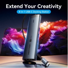 Концентратор Vention USB-C 7-in-1 USB-C PD + USB 3.2 + USB 3.0 + USB 2.0 + RJ45 + SD/TF + HDMI 0.15m (TGUHB) - Фото