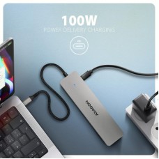 Концентратор AXAGON USBC to 2xUSBA + 1xUSBC + 2xHDMI + RJ45 + PD100W 0.15m gray (HMC-7HX2) - Фото