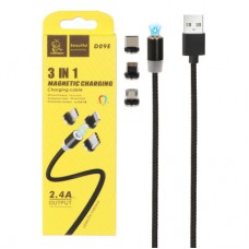 Дата кабель USB 2.0 AM to Lightning + Micro 5P + Type-C magnetic black Denmen (DN-D09E-BK) - Фото