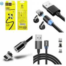 Дата кабель USB 2.0 AM to Lightning + Micro 5P + Type-C magnetic black Denmen (DN-D09E-BK) - Фото