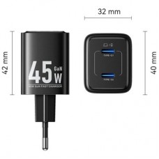 Зарядний пристрій Vention 2xUSB-C PD45W GaN black (FEFB0-EU) - Фото