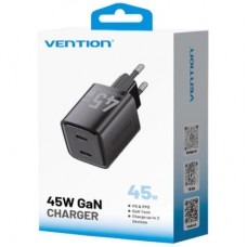 Зарядний пристрій Vention 2xUSB-C PD45W GaN black (FEFB0-EU) - Фото
