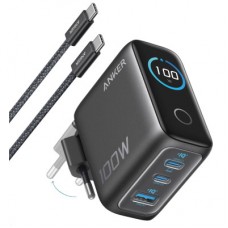 Зарядний пристрій Anker 2xUSB-C PD100W + 1xUSB GaN w Display + cable USB-C dark gray (B121BGZ1) - Фото
