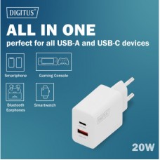 Зарядний пристрій Digitus 1xUSB-C + 1xUSB 20 W (DA-10300) - Фото