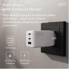 Зарядний пристрій Digitus 2xUSB-C + 1xUSB 67W GaN (DA-10303) - Фото