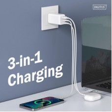 Зарядний пристрій Digitus 2xUSB-C + 1xUSB 67W GaN (DA-10303) - Фото