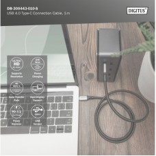 Дата кабель USB-C to USB-C 1.0m USB 4.0 black Digitus (DB-300443-010-S) - Фото