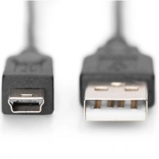 Дата кабель USB 2.0 AM to Mini 5P 3.0m black Digitus (AK-300130-030-S) - Фото