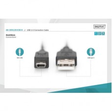 Дата кабель USB 2.0 AM to Mini 5P 3.0m black Digitus (AK-300130-030-S) - Фото
