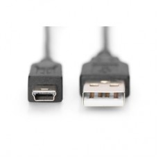 Дата кабель USB 2.0 AM to Mini 5P 3.0m black Digitus (AK-300130-030-S) - Фото