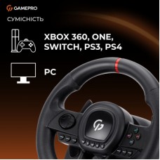 Руль GamePro RW038PM з педалями та коробкою передач PC/XBOX360/XBOXONE/SWITCH/PS3/PS4 (RW038PM) - Фото