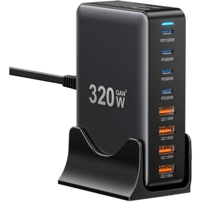 Зарядний пристрій Essager 4xUSB-C + 4xUSB 320 W GaN (EZC320W-QJB0G-Z)