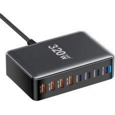 Зарядний пристрій Essager 4xUSB-C + 4xUSB 320 W GaN (EZC320W-QJB0G-Z) - Фото
