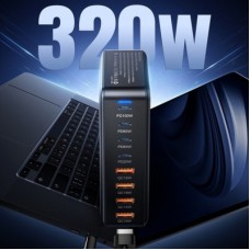Зарядний пристрій Essager 4xUSB-C + 4xUSB 320 W GaN (EZC320W-QJB0G-Z) - Фото