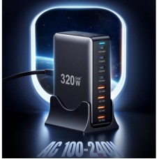 Зарядний пристрій Essager 4xUSB-C + 4xUSB 320 W GaN (EZC320W-QJB0G-Z) - Фото