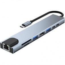 Концентратор Dynamode USB-C 8-in-1 HDMI 4K30Hz + 1xRJ45 + 1xUSB 3.0 + 1xUSB 2.0 + 1xUSB-C PD (BYL-2017L) - Фото