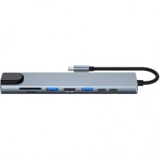 Концентратор Dynamode USB-C 8-in-1 HDMI 4K30Hz + 1xRJ45 + 1xUSB 3.0 + 1xUSB 2.0 + 1xUSB-C PD (BYL-2017L) - Фото
