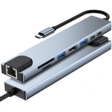 Концентратор Dynamode USB-C 8-in-1 HDMI 4K30Hz + 1xRJ45 + 1xUSB 3.0 + 1xUSB 2.0 + 1xUSB-C PD (BYL-2017L) - Фото