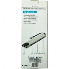 Концентратор Dynamode USB-C 8-in-1 HDMI 4K30Hz + 1xRJ45 + 1xUSB 3.0 + 1xUSB 2.0 + 1xUSB-C PD (BYL-2017L) - Фото