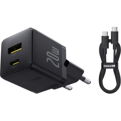 Зарядний пристрій Baseus 1xUSB-C PD20W + 1xUSB + cable USB-C to USB-C white (P10111608113-01)