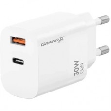 Зарядний пристрій Grand-X GaN 1xUSB-C + 1xUSB QC 3.0 36 W white (CH-360W) - Фото