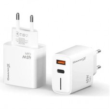 Зарядний пристрій Grand-X GaN 1xUSB-C + 1xUSB QC 3.0 45 W white (CH-460W) - Фото