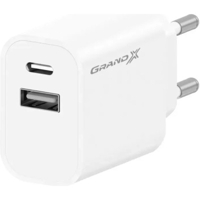 Зарядное устройство Grand-X 1xUSB-C + 1xUSB 10.5W OCP white (CH-21W)
