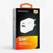 Зарядний пристрій Grand-X 1xUSB-C + 1xUSB 10.5 W OCP white (CH-21W) - Фото