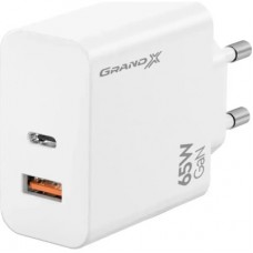 Зарядний пристрій Grand-X GaN 1xUSB-C + 1xUSB 65W PD3.0 QC4.0 AFC SCP FCP white (CH-960W) - Фото