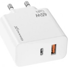 Зарядний пристрій Grand-X GaN 1xUSB-C + 1xUSB 65W PD3.0 QC4.0 AFC SCP FCP white (CH-960W) - Фото