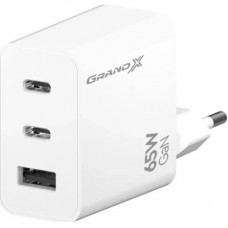 Зарядний пристрій Grand-X GaN 2xUSB-C + 1xUSB 65W PD3.0 QC4.0 AFC SCP FCP white (CH-990W) - Фото