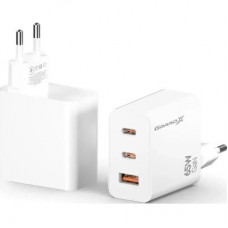 Зарядний пристрій Grand-X GaN 2xUSB-C + 1xUSB 65W PD3.0 QC4.0 AFC SCP FCP white (CH-990W) - Фото