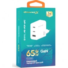 Зарядний пристрій Grand-X GaN 2xUSB-C + 1xUSB 65W PD3.0 QC4.0 AFC SCP FCP white (CH-990W) - Фото