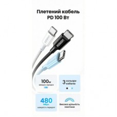 Дата кабель USB-C to USB-C 2.0m PD100W 5A braided L502 white Ugreen (35221) - Фото