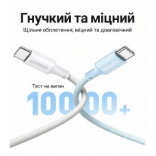 Дата кабель USB-C to USB-C 2.0m PD100W 5A braided L502 white Ugreen (35221) - Фото
