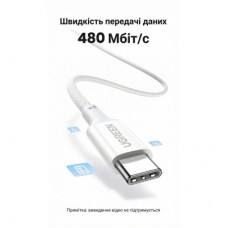 Дата кабель USB-C to USB-C 2.0m PD100W 5A braided L502 white Ugreen (35221) - Фото