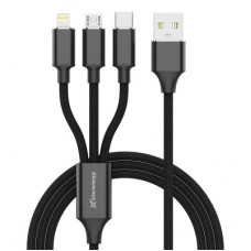 Дата кабель USB 2.0 AM to Lightning + Micro 5P + USB-C 1.0m 2.4-3A black Grand-X (PX-31B) - Фото